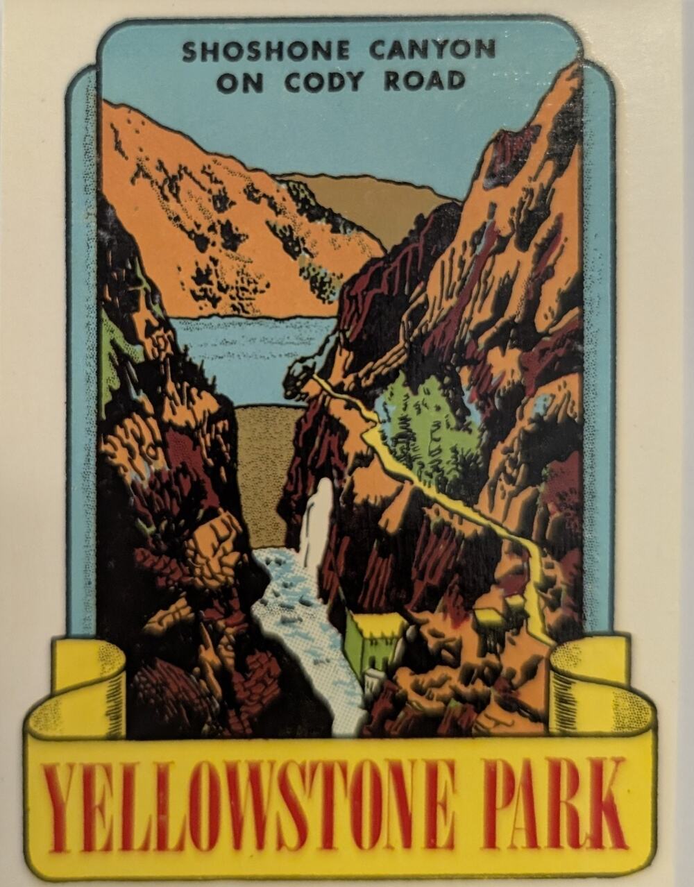 Vintage Yellowstone Park Shoshone Canyon Cody Road Water Decal Unused 1950s